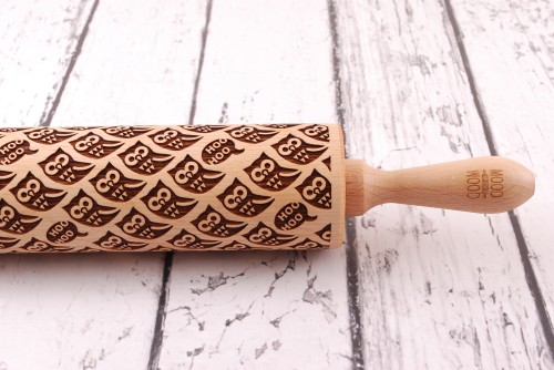 Engraved wooden rolling pin Owl – clear cookie imprint