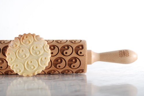 Engraved wood rolling pin YinYang with crisp raised pattern