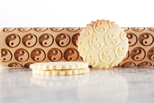 Beech YinYang rolling pin for holiday cookies