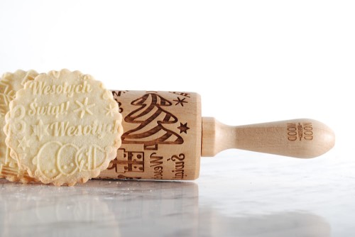 Beech rolling pin for gingerbread with Merry Christmas text Wesołych Świąt
