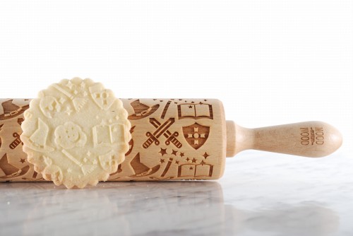 engraved wooden rolling pin wizard fairytale motif