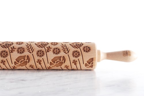 engraved wooden rolling pin with meadow motif Mood for Wood