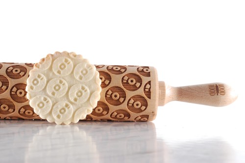 Vinyl records cookie pattern rolling pin beech wood