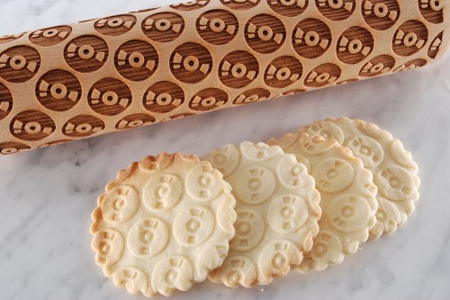 Engraved wood rolling pin Vinyl Records beech