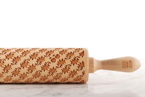 engraved wooden rolling pin hedgehog forest motif