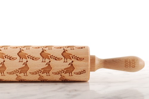 engraved wooden rolling pin peacock royal motif Mood for Wood