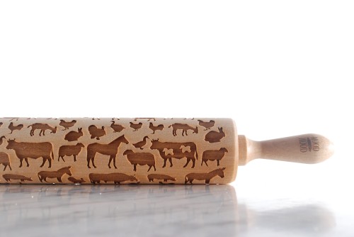 beechwood cookie rolling pin deep engraving rustic vibe