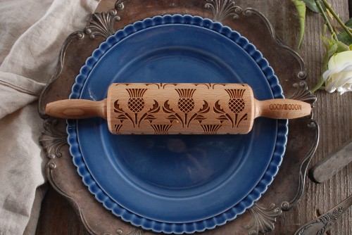 Mini rolling pin laser engraved in Scottish Thistle - from Mood for Wood
