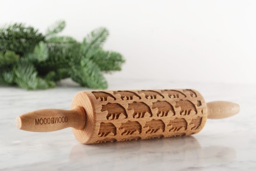 Mini rolling pin laser engraved in polar bears design