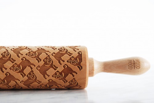 cookie rolling pin with raised pug pattern