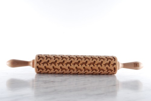 beech rolling pin dog motif deep engraving