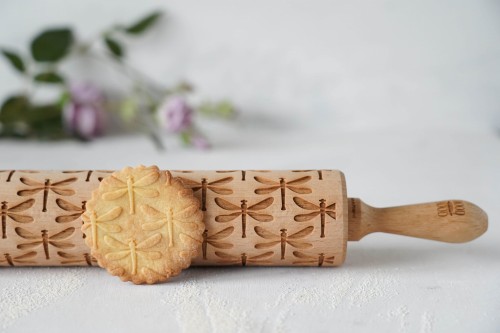 engraved wooden rolling pin dragonfly