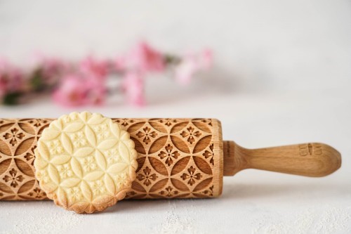 engraved rolling pin kikkou beech wood