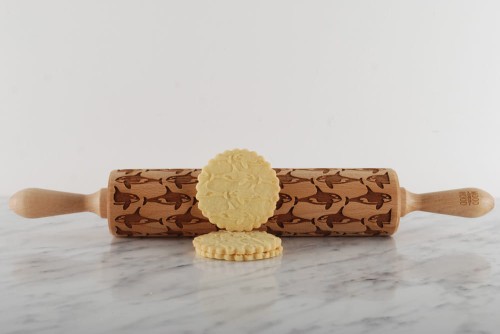 wooden cookie rolling pin orca design