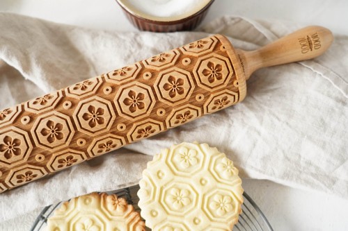 handmade rolling pin with deep engraving beech wood