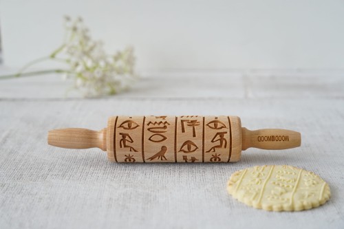 Mini wooden rolling pin with hieroglyphs