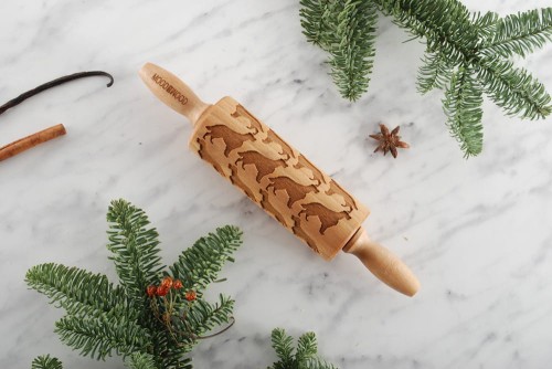 Mini rolling pin made of beech wood with dogs