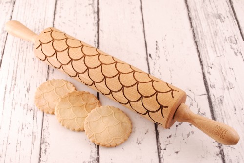 fish motif rolling pin for cookies and gingerbread deep engraving