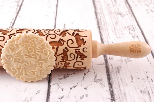engraved wooden rolling pin monkeys beech pattern