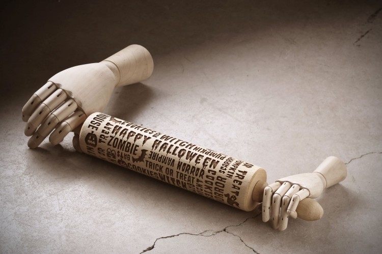 engraved wooden rolling pin halloween beech crisp 3d pattern