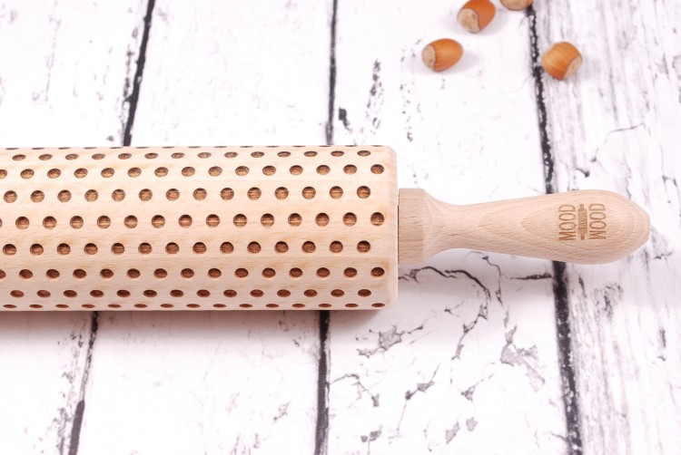 engraved rolling pin dots beechwood