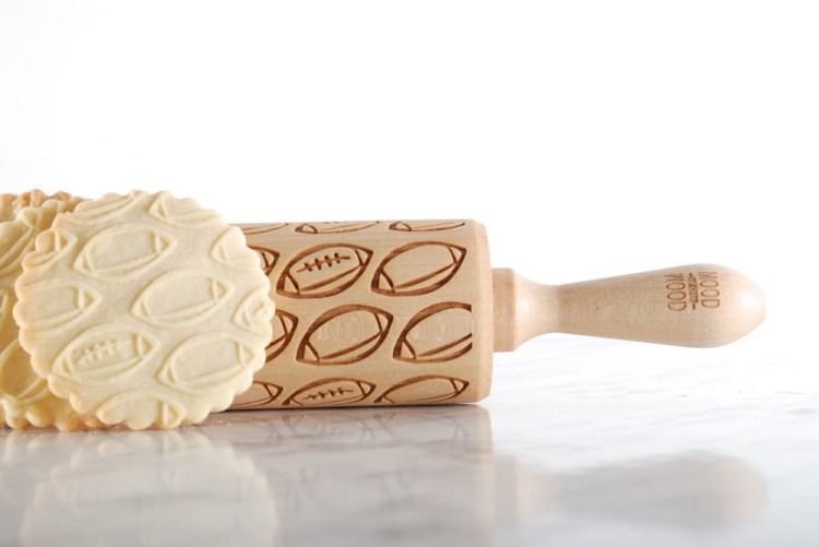 engraved wooden rolling pin football deep engraving beech