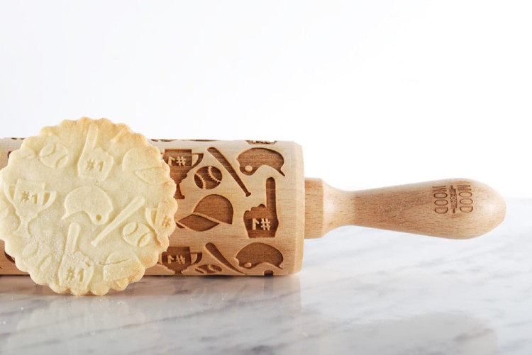 engraved rolling pin baseball deep engraving beech wood