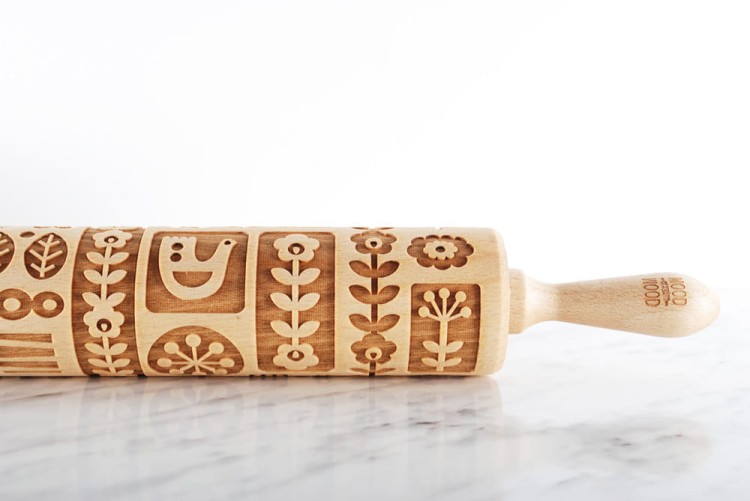 Engraved wooden rolling pin – Scandinavian folk motif
