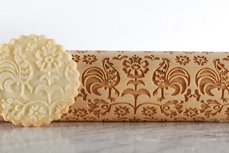 cookie embossing roller raised rooster pattern