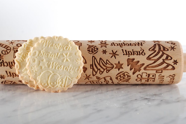 Holiday cookie emboss – engraved rolling pin Mood for Wood