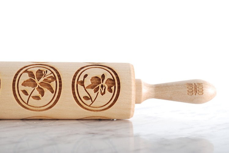 engraved wooden rolling pin beech wood flower motif