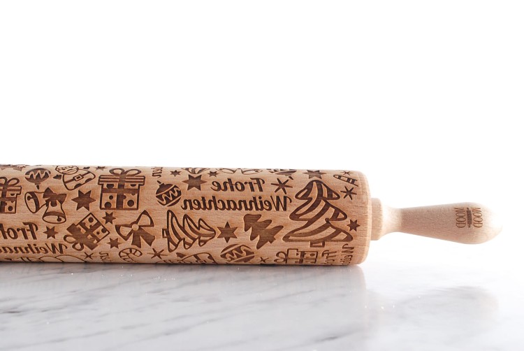 Christmas rolling pin with German inscription for cookies and gingerbread