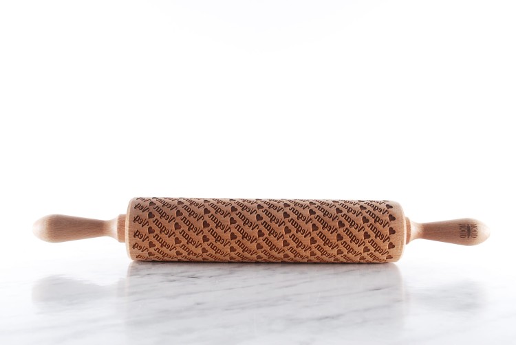 Engraved wooden rolling pin Vegan with deep engraving