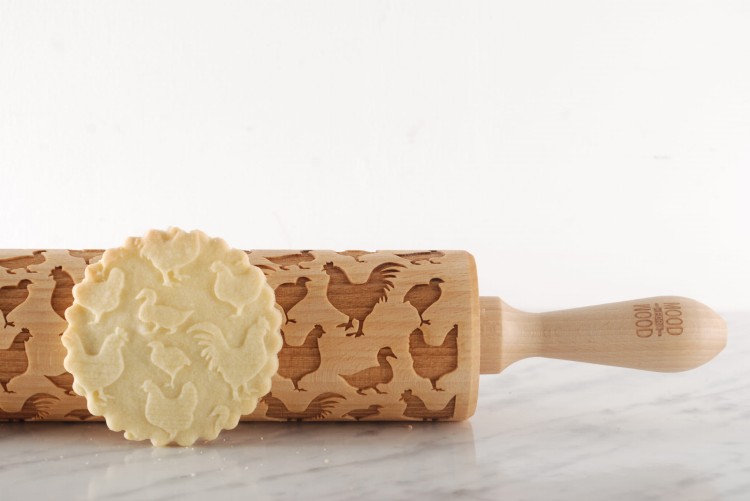engraved rolling pin poultry farm motif