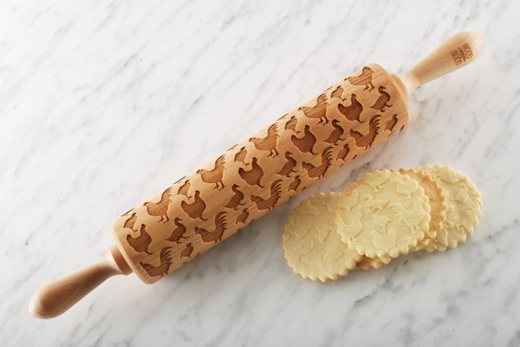 beech wood cookie rolling pin deep engraving