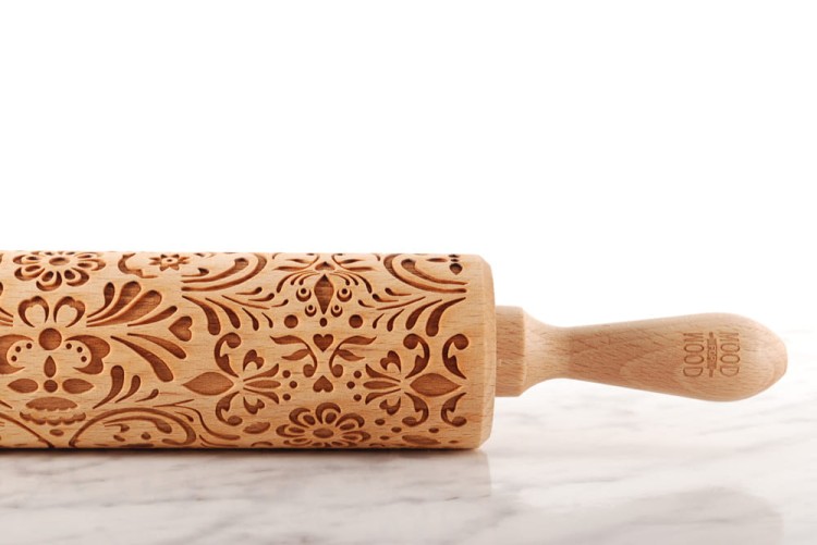 engraved wooden rolling pin rosemaling