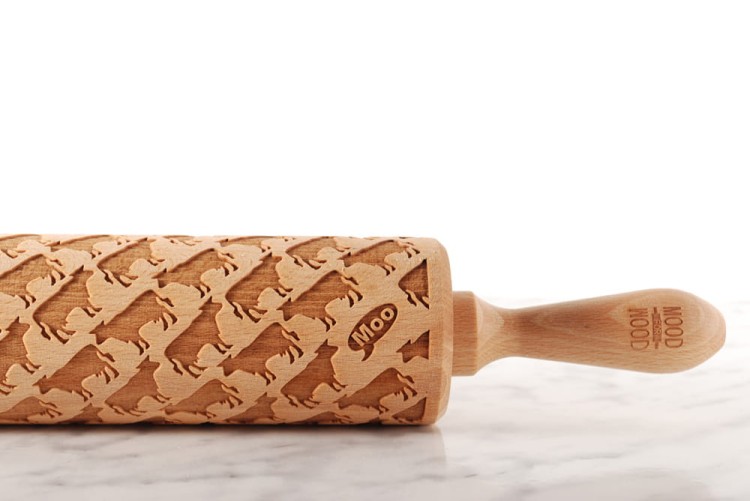 Beech cow motif rolling pin for cookies