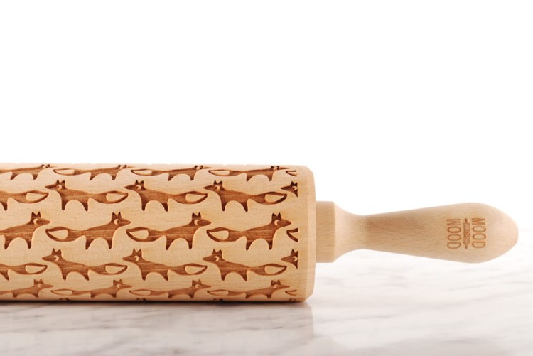 engraved wooden rolling pin with fox motif – deep engraving