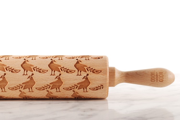 engraved wooden rolling pin peacock royal motif Mood for Wood