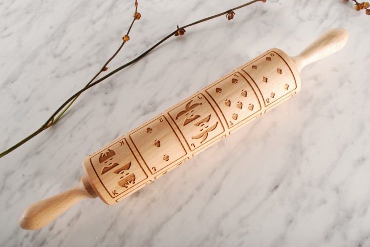 wooden cookie rolling pin natural beech card icons