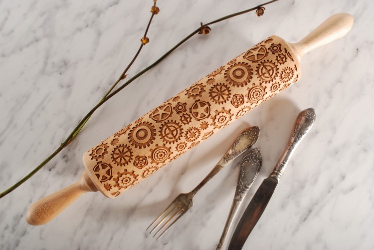 steampunk rolling pin for cookies raised pattern