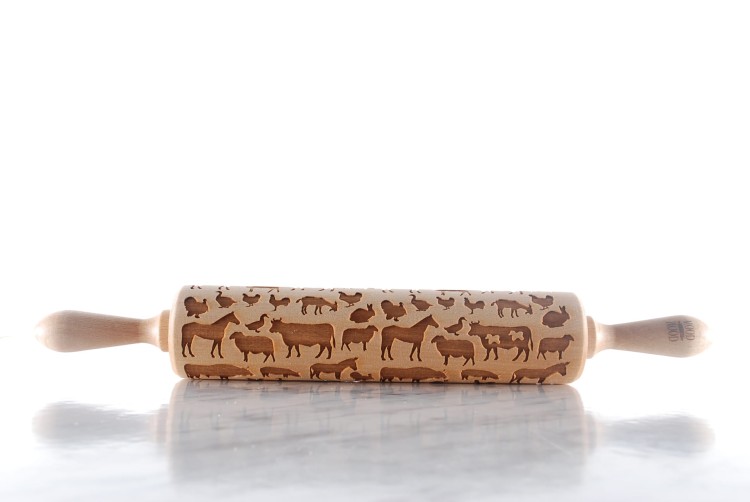gingerbread rolling pin farm animals raised pattern