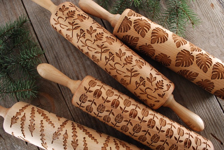 lavender motif rolling pin clear raised cookie pattern