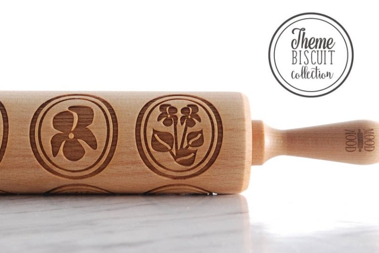 engraved wooden rolling pin violets raised pattern