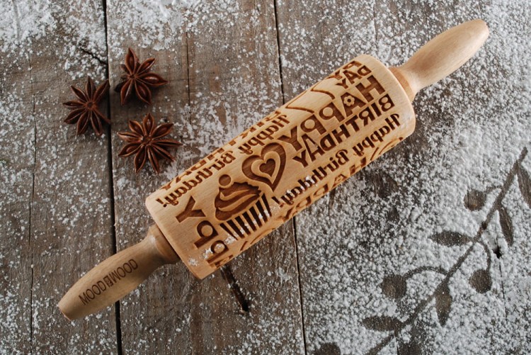 Mini laser engraved rolling pin with halloween pattern