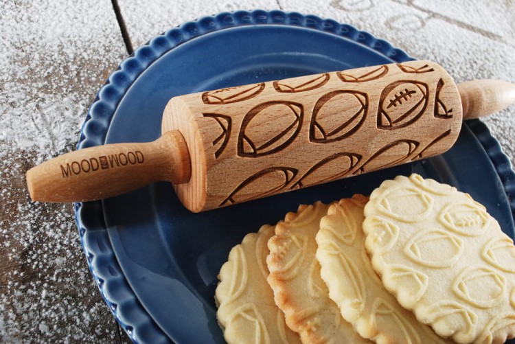 Mini wooden rolling pin with American Football