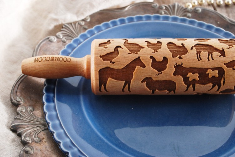 Mini rolling pin laser engraved with barn animals