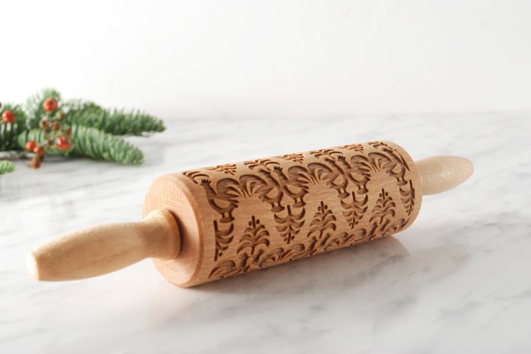 Mini laser engraved rolling pin - roosters - from Mood for Wood