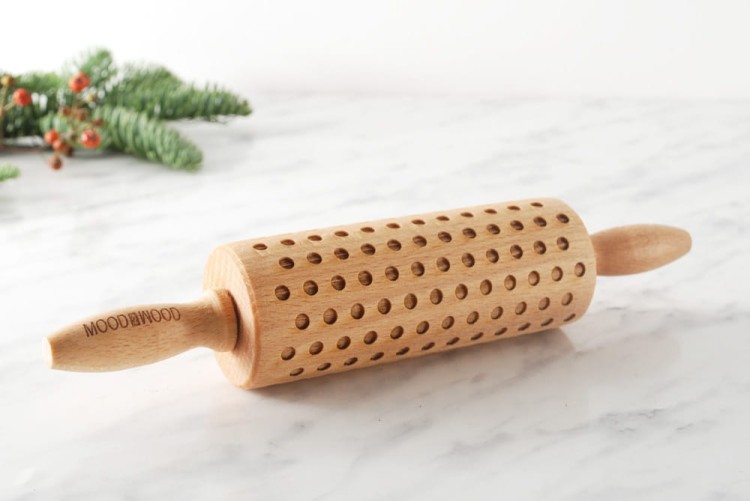 Mini rolling pin for cookies - polka dots design
