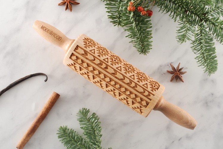 Mini grawerowany wałek do ciasta we wzór aztecki